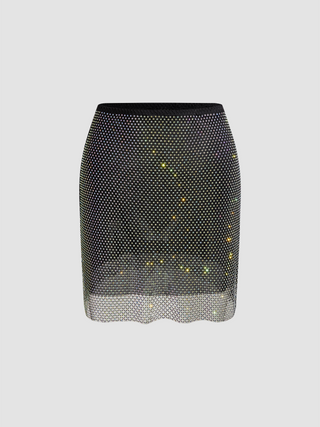 Sequin High Rise Solid Rhinestone Mini Skirt