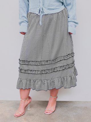 Mid Rise Check Lace Up Maxi Skirt Curve & Plus