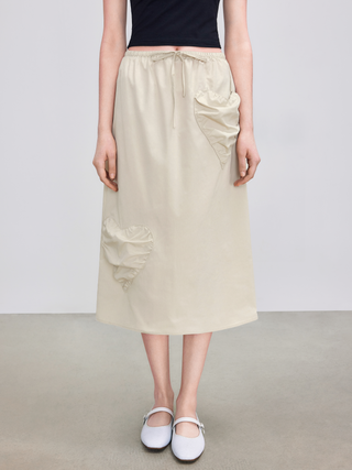 Mid Rise Heart Pocket Knotted Maxi Skirt