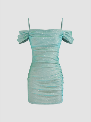 Sequin Solid Ruched Mini Dress