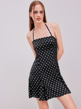 Satin Halter Polka Dot Mini Dress