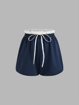 Mid Rise Solid Bubble Hem Contrasting Binding Shorts