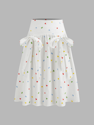 Mid Rise Colorful Embroidery Bowknot Maxi Skirt