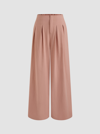 Mid Rise Pleated Wide Leg Trousers