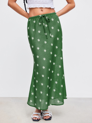Mid Rise Floral Maxi Skirt