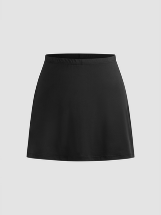 Mid Rise Elastic Waist Split Solid Mini Skirt Curve & Plus