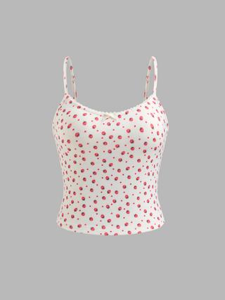 Scoop Neckline Strawberry Graphic Bowknot Crop Cami Top