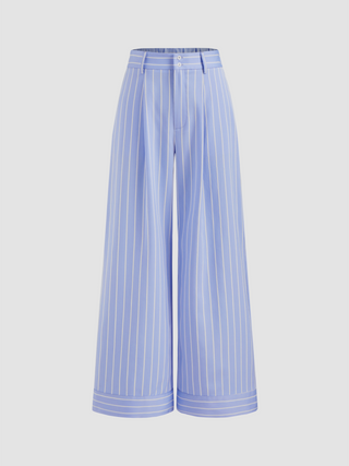 Mid Rise Striped Pocket Straight Leg Trousers