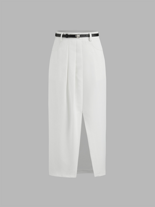 Mid Rise Solid Split Pocket Maxi Skirt With Belt