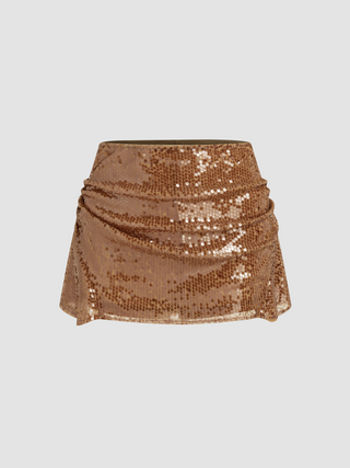 Sequin Low Rise Ruched Mini Skirt