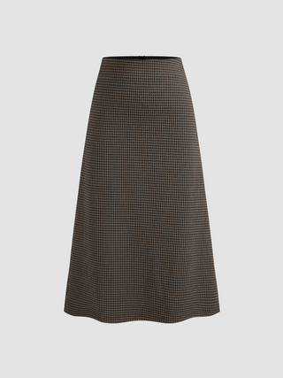 Mid Rise Check Split Maxi Skirt