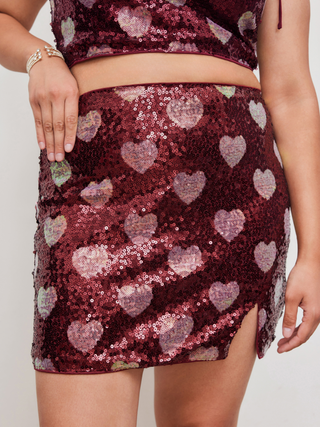Sequins Mid Rise Heart Zipper Mini Skirt Curve & Plus