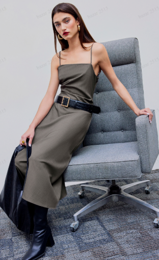 Ruched Solid Midi Dress