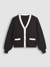 Knit V-neck Contrasting Binding Button Cardigan Curve & Plus